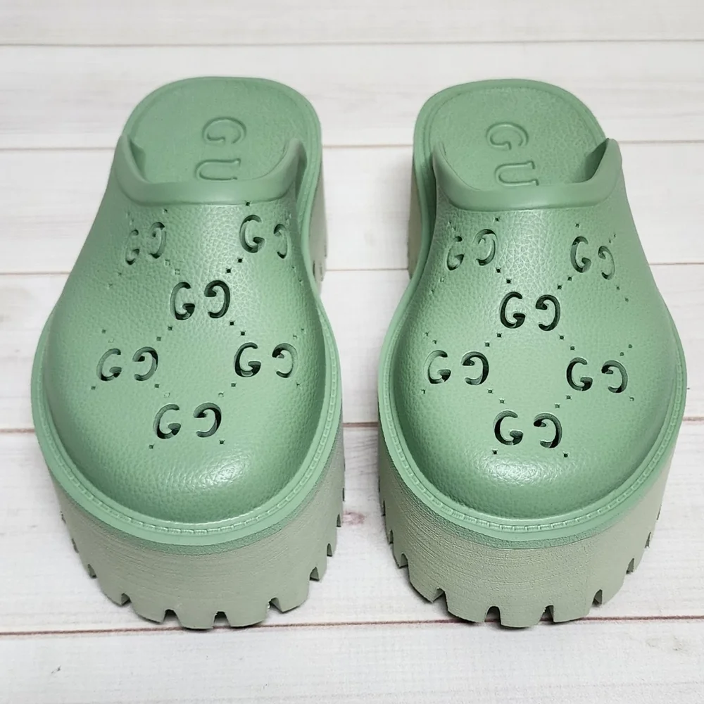 Gucci Mint Green Platform Clogs